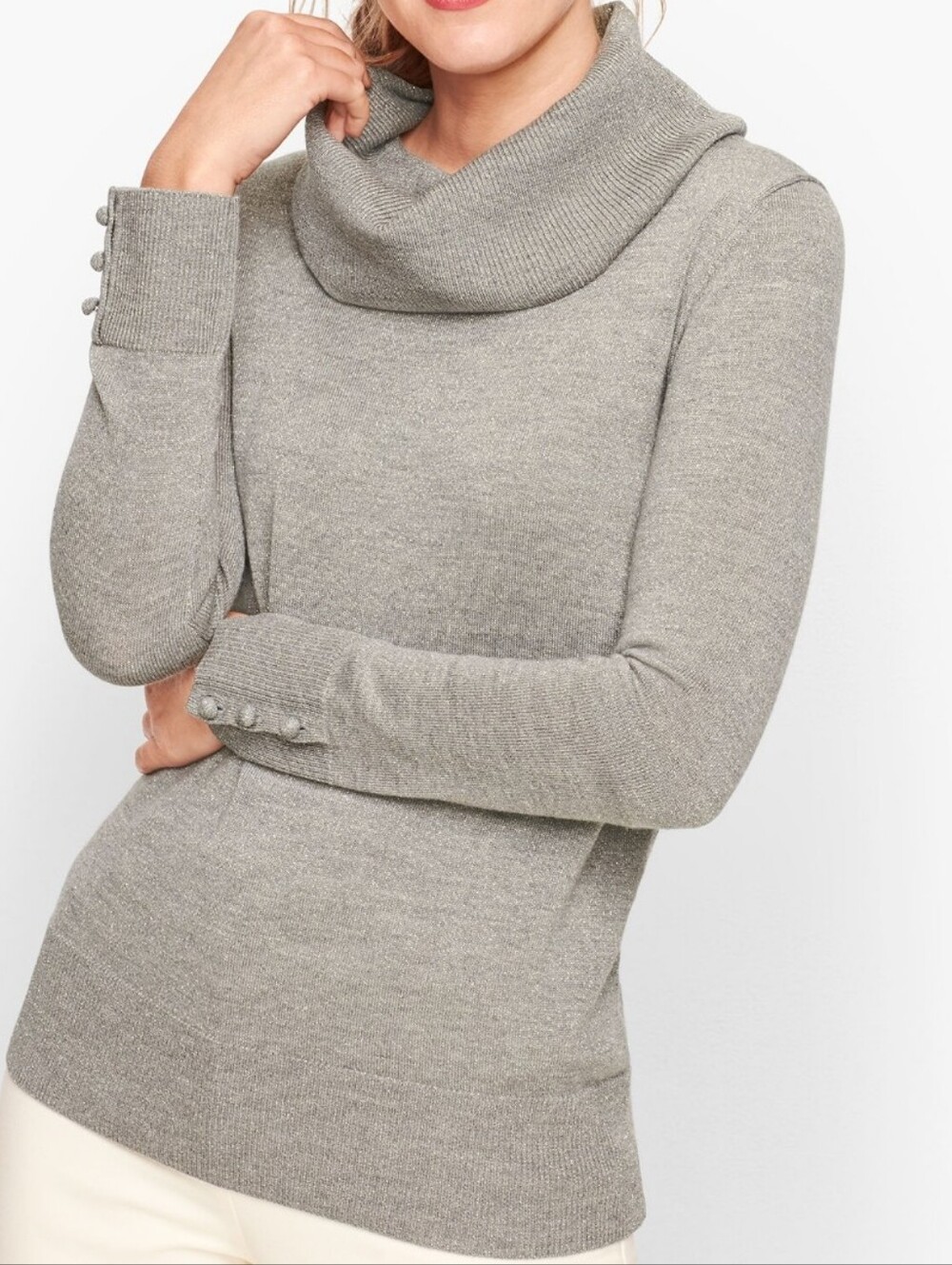 Talbots Gray Women's Merino Cowlneck Shimmer Sweater, XL
